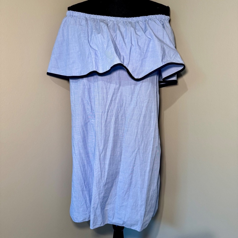J.Crew Womens Light Blue Cotton Off The Shoulder Ruffle Shift Dress XS